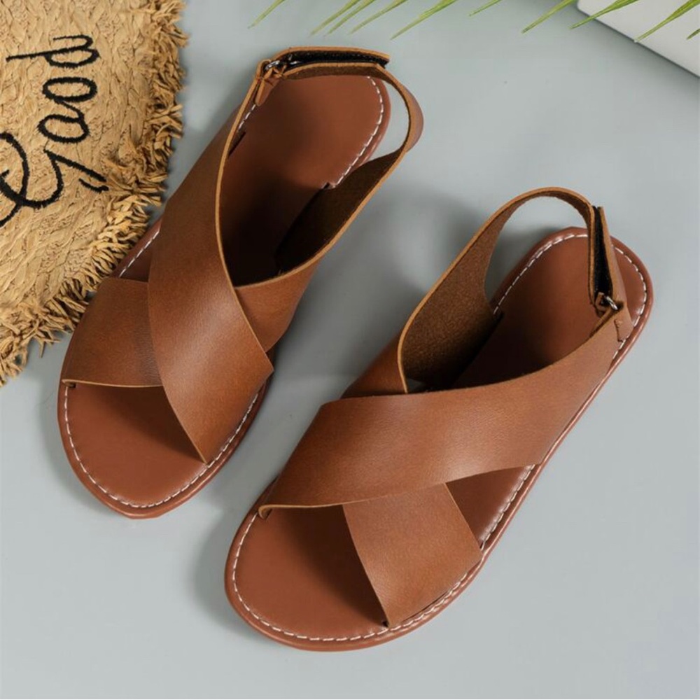 Brown PU Leather Sandals